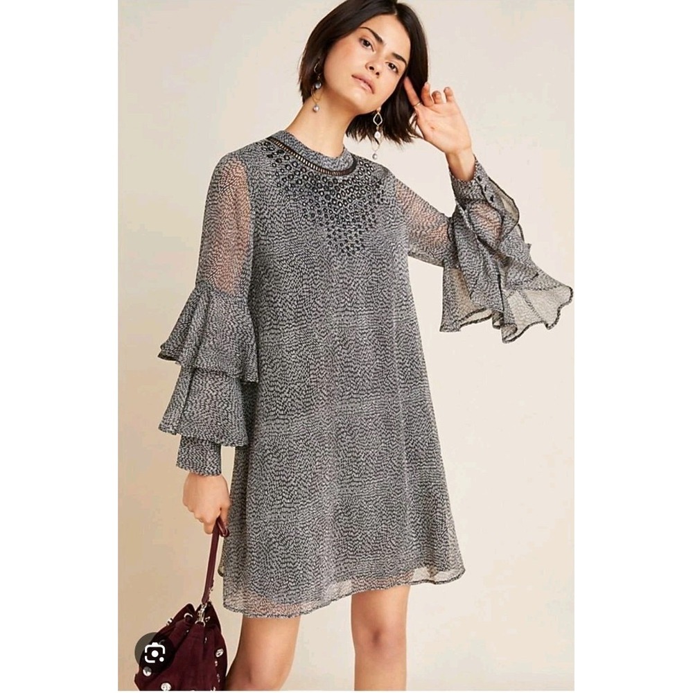 Anthropologie Ranna Gill Jemma Ruffled Tunic Mini Dress Size S Modern Classic